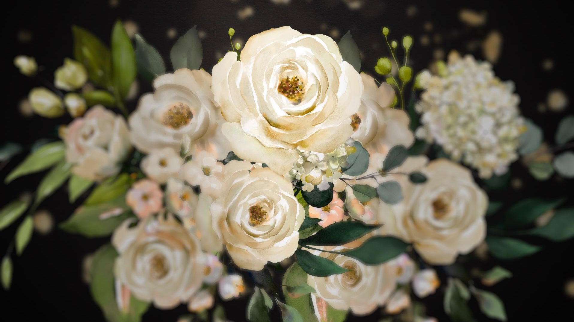 white flower bouquet on a black background