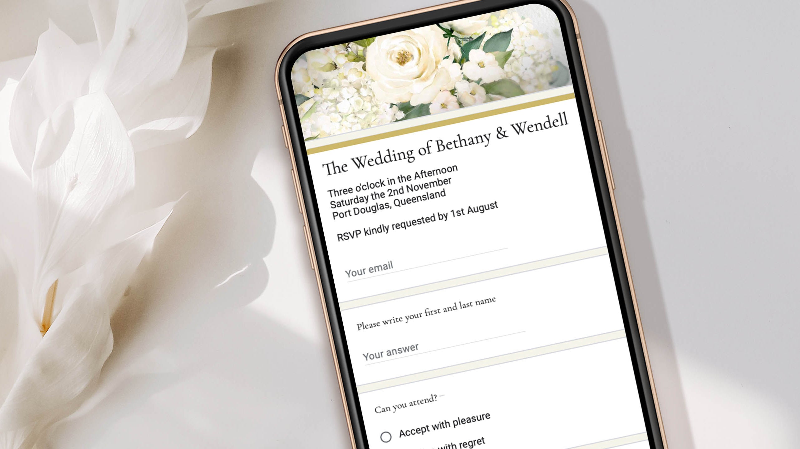 Online Wedding RSVP for a phone