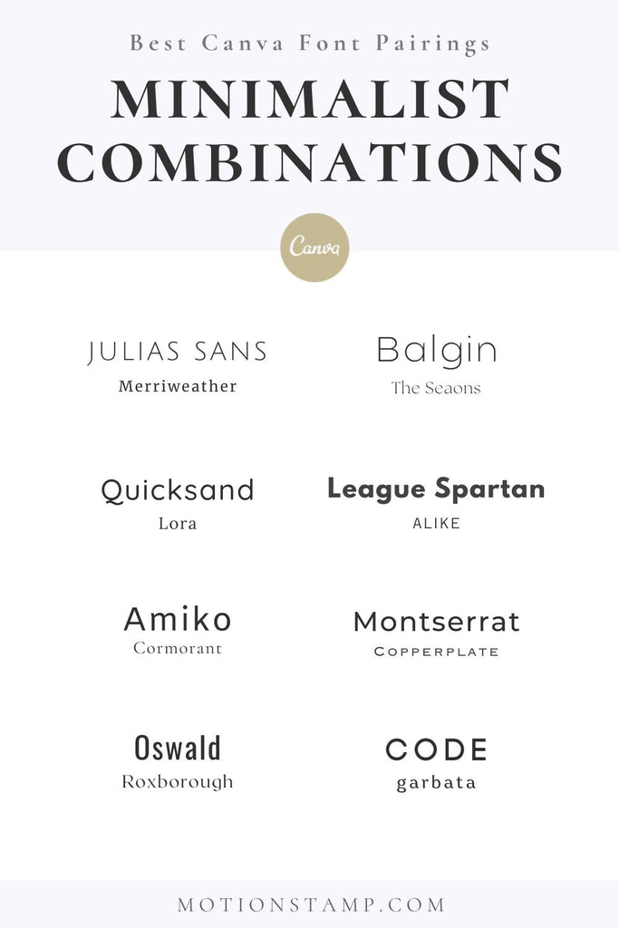 List of minimalist font combinations, paired together to create a comparison page.