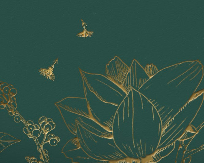Emerald Green background with gold botanical flower illustrations