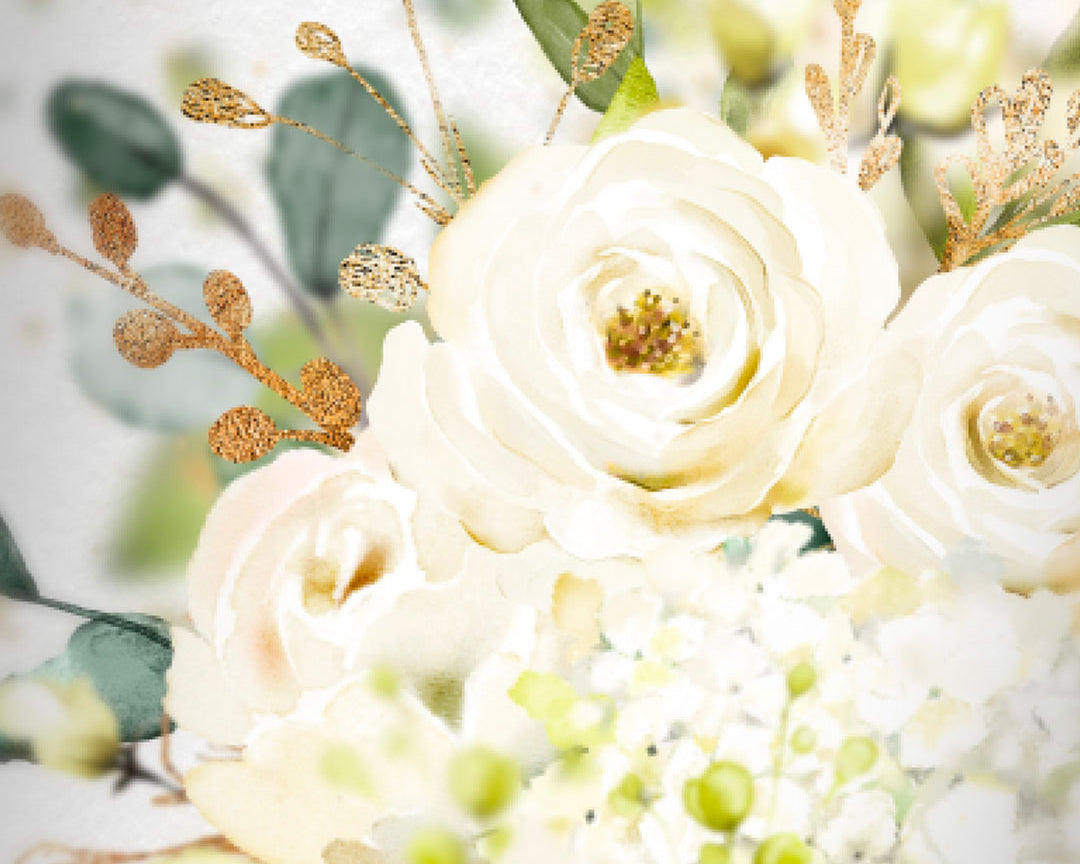 Floral and Gold White Wedding Invitation Template