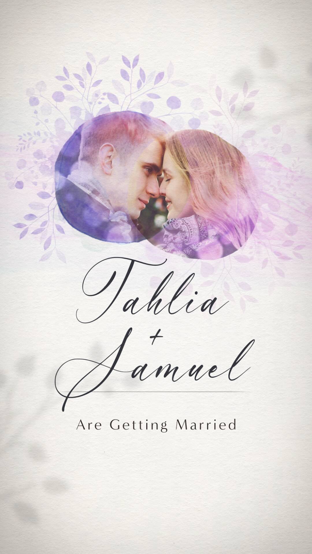 Colorful paint is animated on screen surrounding elegant writing from a Wedding Invitation.