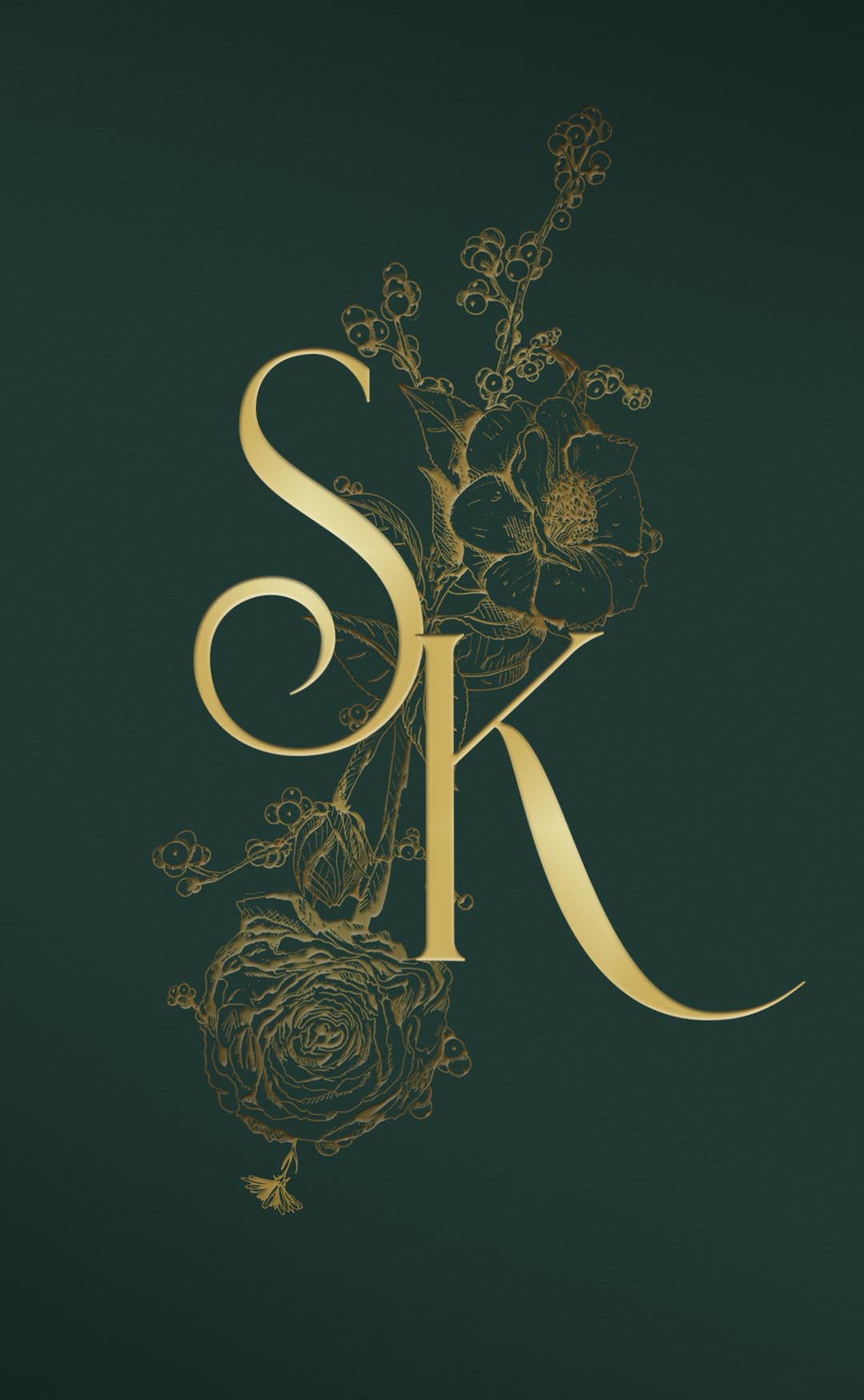 Emerald green and gold wedding invitation monogram design.
