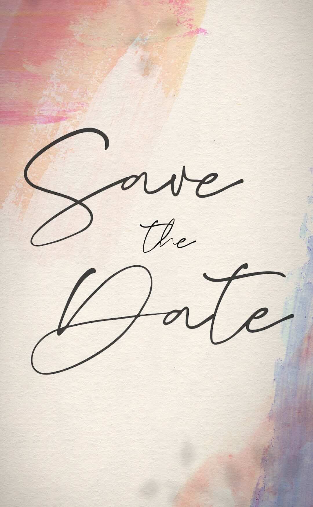 Watercolor art painted on white card with save the date handwritten over the top.