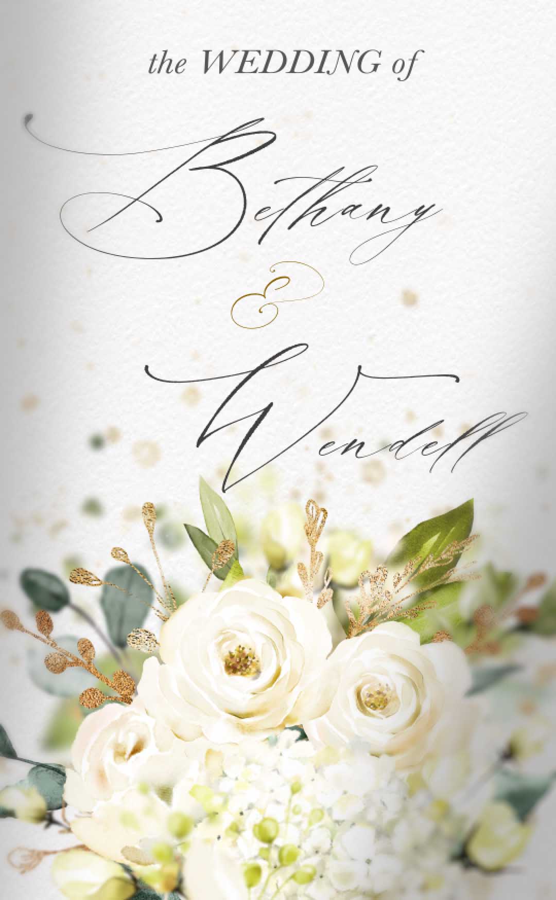 White Flowers and Gold Floral Illustrations animate around an Animated Save the Date Video  Ecard