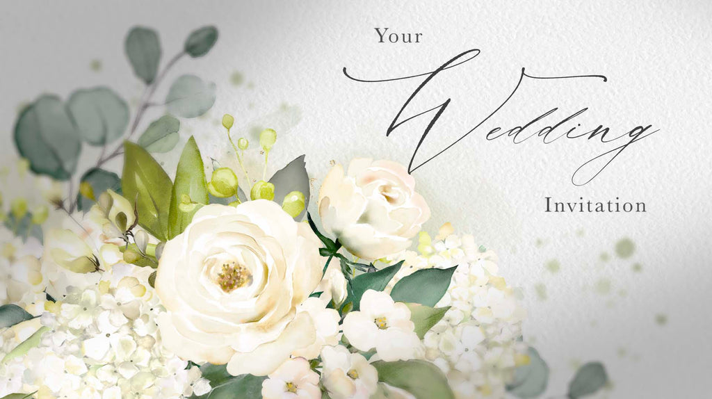 Animated White Flowers with calligraphy Wedding Invation