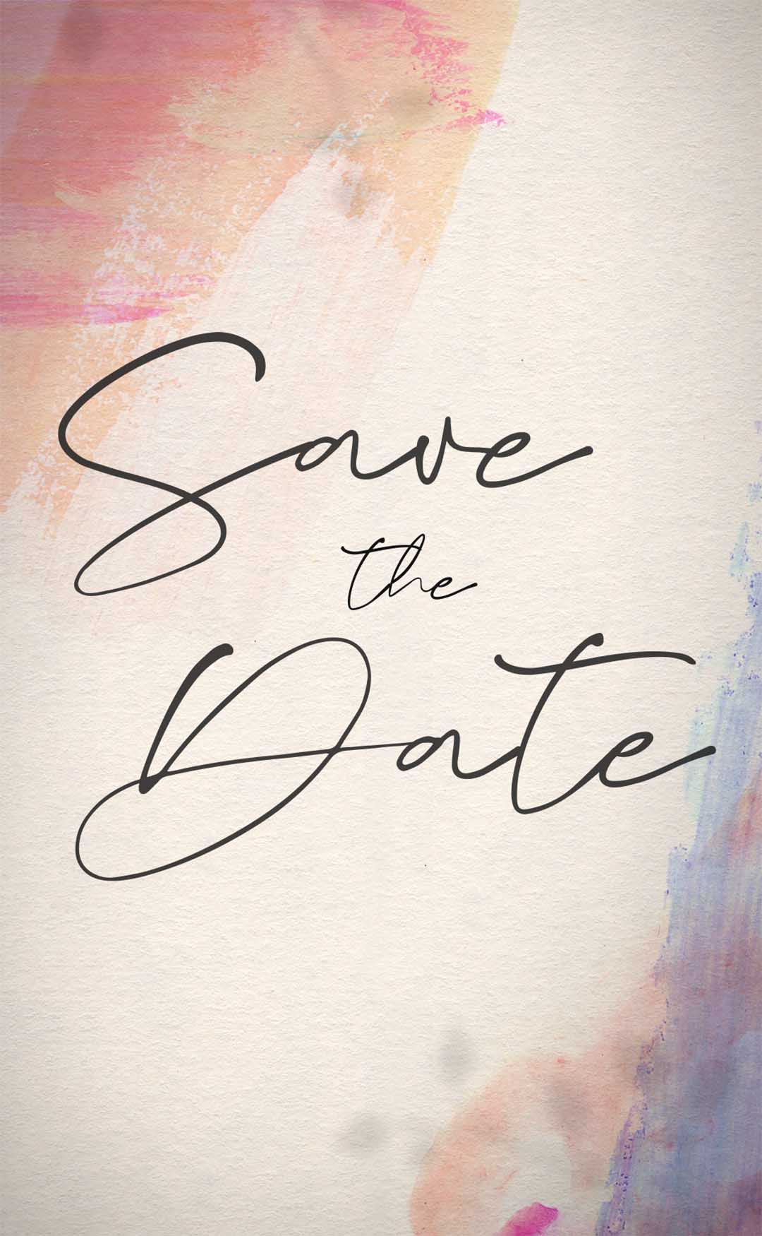 Animated watercolor brushstrokes appear to dance and move to invite guests to a couples wedding