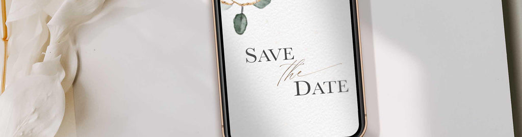 mobile phone with save the date written with elegant font