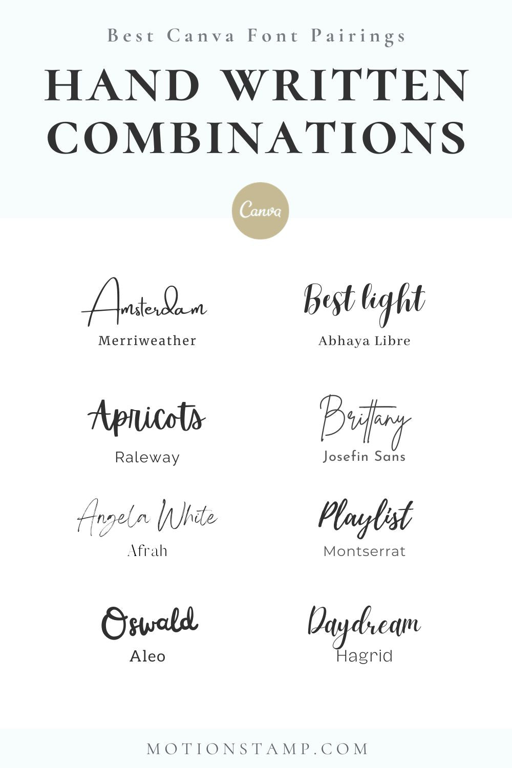 List of hand written font combinations, put together to create a comparison image.