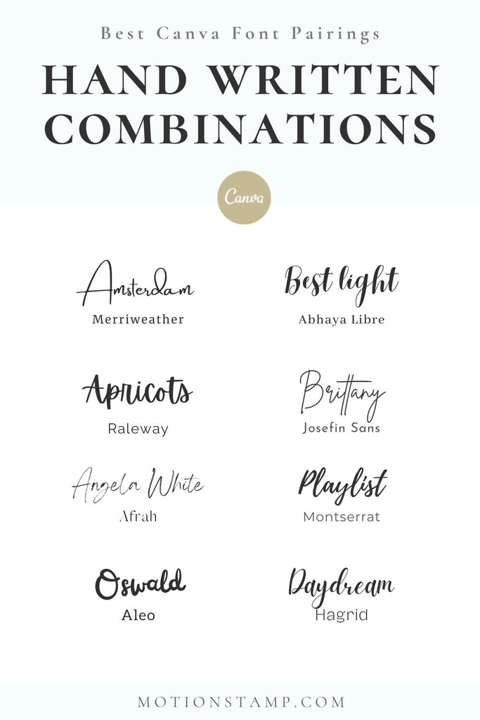 List of hand written font combinations, put together to create a comparison image.
