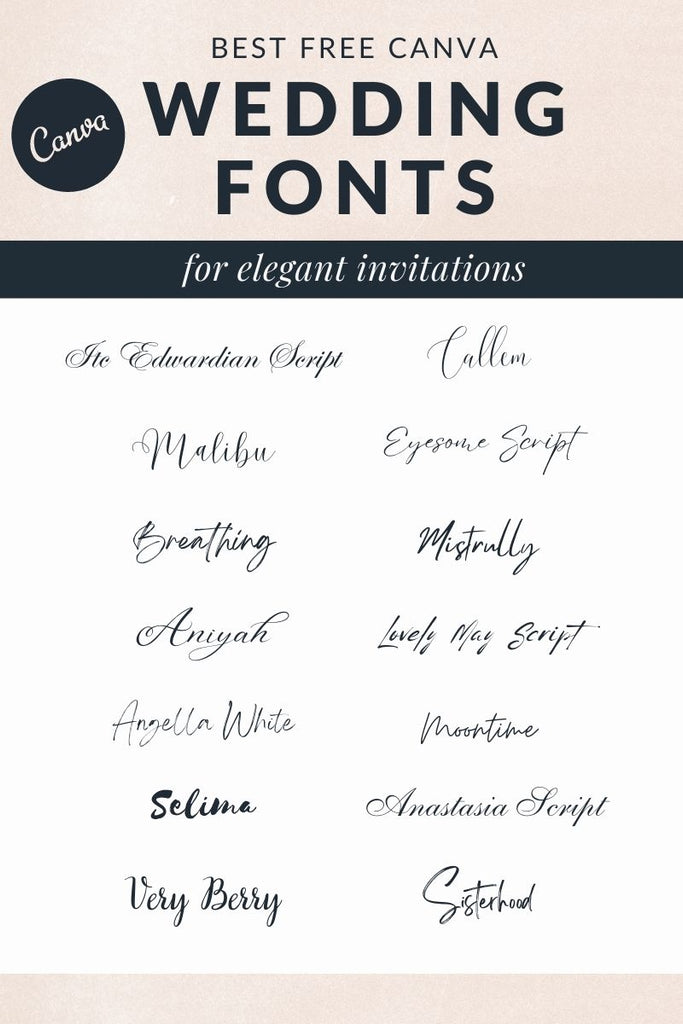 List of fonts from canva with written examples in the font name