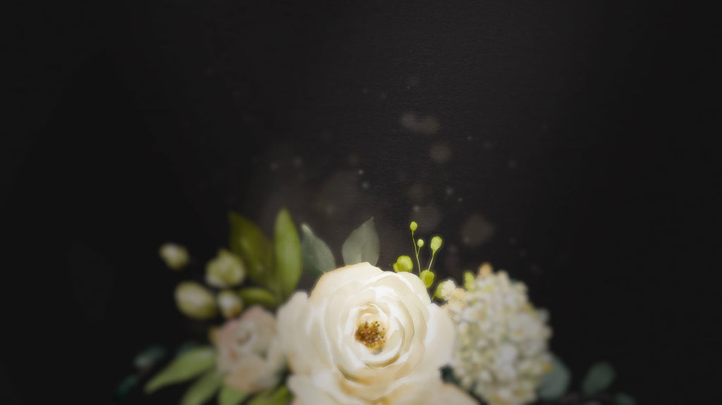 White flowers on Black Wedding Invitation