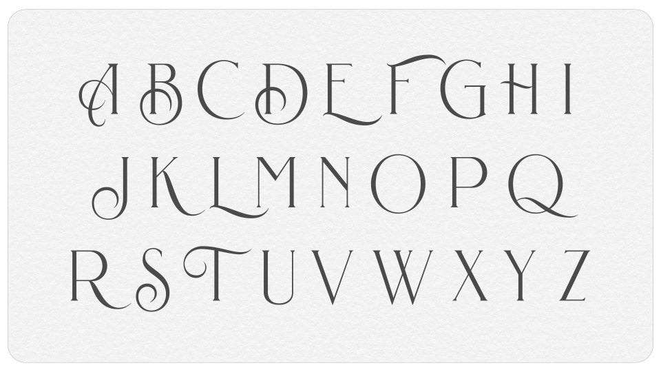Decorative Wedding Font with alphabet laid out to see each individual letter