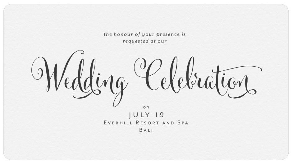 Cursive Script Design on white paper with the words Wedding celebration written