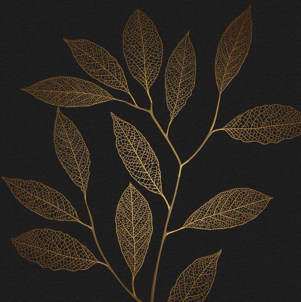 Golden leaves on black invitation background
