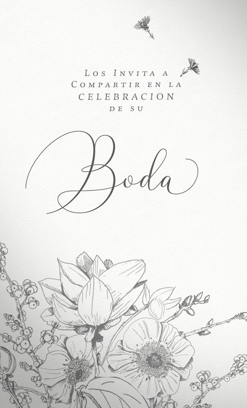 Spanish text over illustration wedding floral bouquet