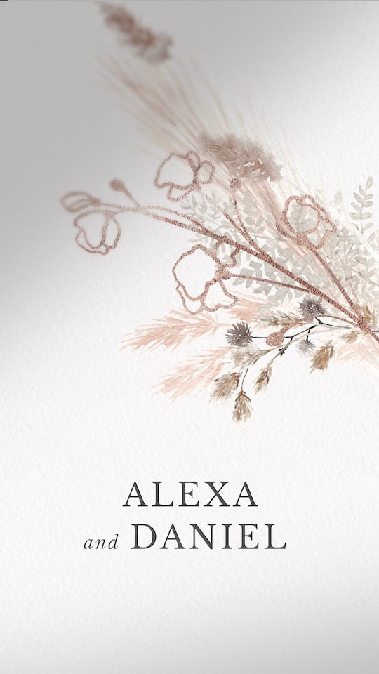 Natural beige boho grass wedding invitation design with elegant wedding text. 