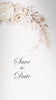 Natural and beige boho style florals are animated in a wedding bouquet with the words save the date written below in an classic font. 