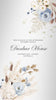 Wedding invitation details surrounded y blue boho florals and pampas grass.