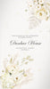 White and gold boho flower illustrations sit around the text of a wedding invitation. 