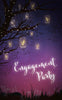 A twilight backdrop is behind a beautiful tree filled with fireflies. 