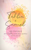 Yellow and red circular watercolour artwork sits as they background for a modern styled engagement invitation font.