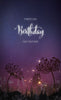 Glowing fireflies dance between flowers at dusk. 