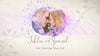 Young couple peering into each others eyes, surrounded by lavender and purples watercolor circles. 