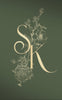 Sage green wedding monogram with gold design.