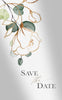 Gold floral illustration on a white card with Save the Date written below. 