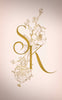Blush Pink Wedding Monogram with Gold floral illustrations. 