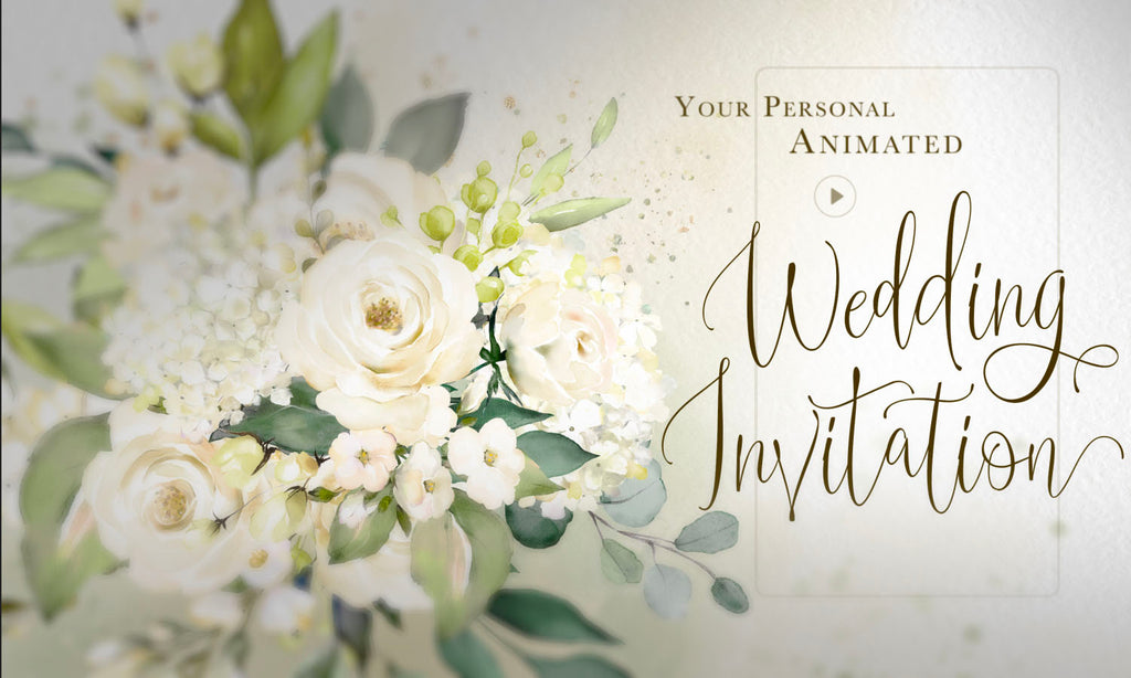 Animated White Flowers with calligraphy Wedding Invation