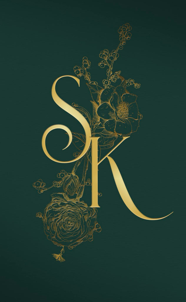 Illustrated Floral bouquet with Wedding Monogram in the gold letters S K