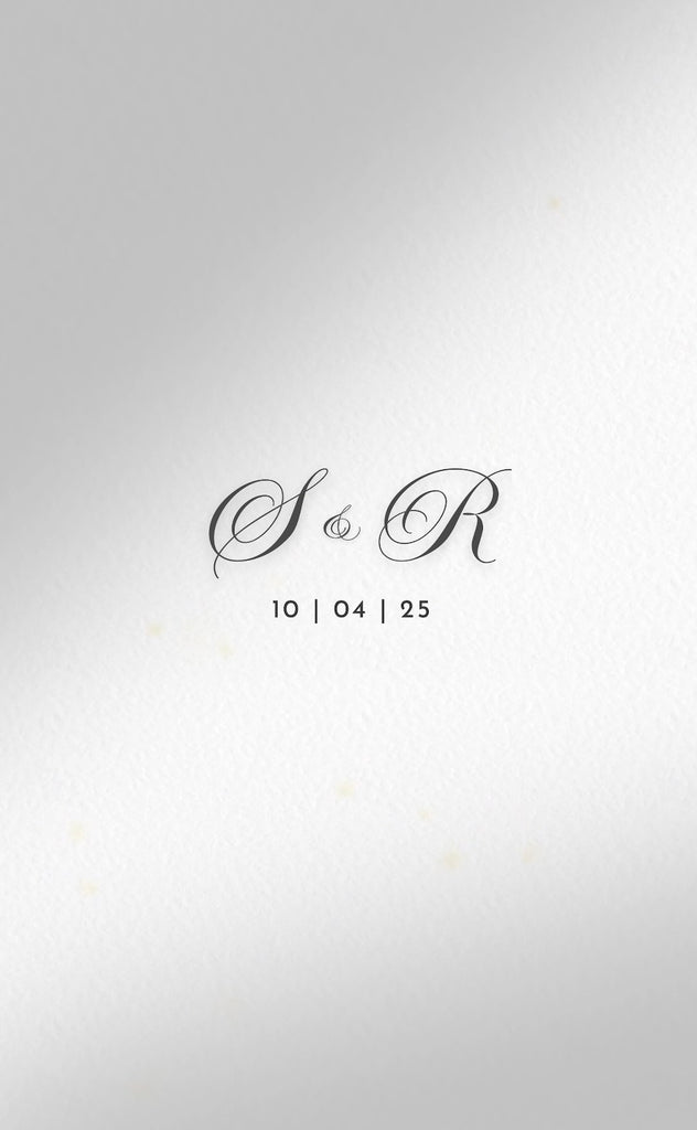 Elegant black text with the initials S&R above a wedding date