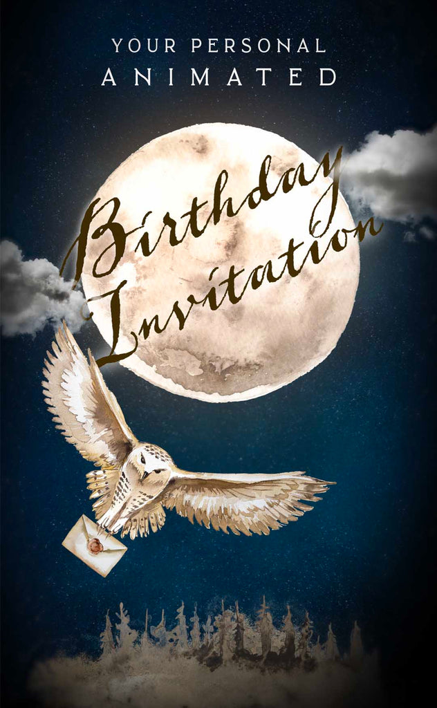 Magical Animated Birthday Invitation with Full moon and owl